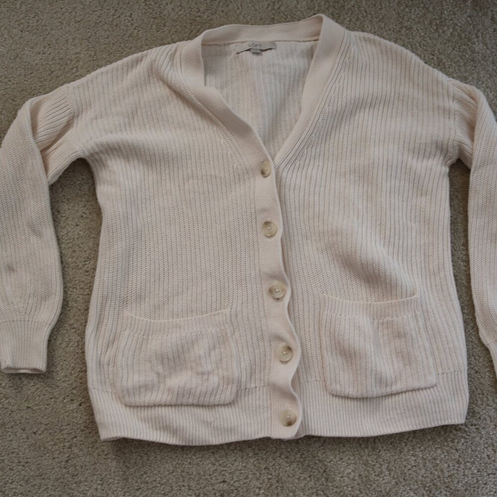 LOFT Ribbed Cream Cardigan Sweater